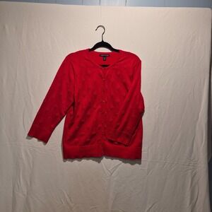 Cable & Gauge Women's Red Size XL 3/4 Long Sleeve Cardigan Romantic Whimsical